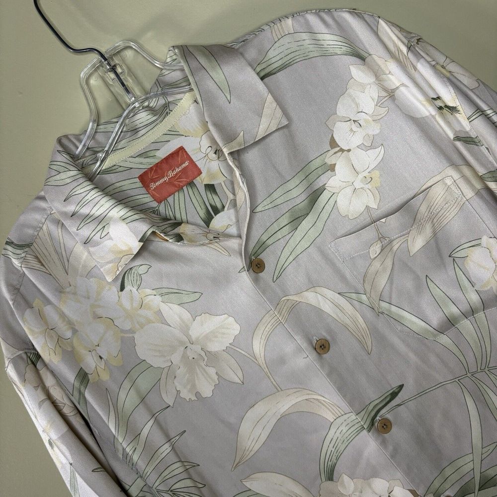 Tommy Bahama Short Sleeve Floral Hawaiian 100% Silk Button Shirt Size Large sz L